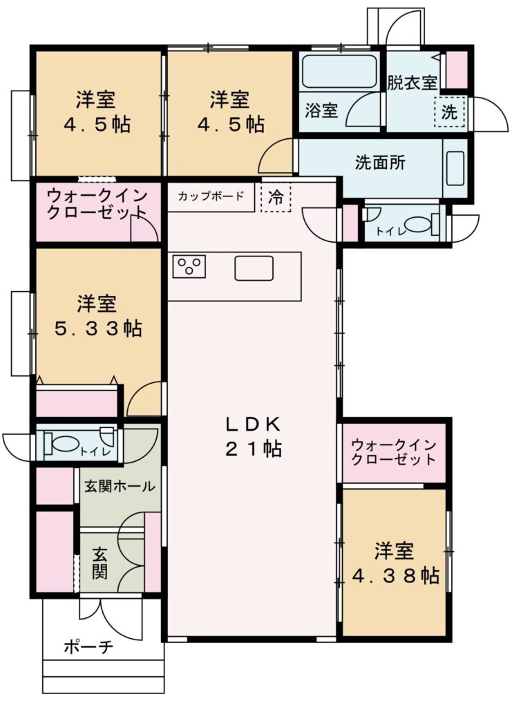 下関市小月市原町・一条工務店施工の4LDK平屋 間取り図

