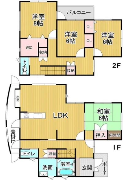 4LDK＋ウォークインクローゼット付き、暮らし方に合わせて自由に使える間取り図（下関市伊倉・角地住宅）
